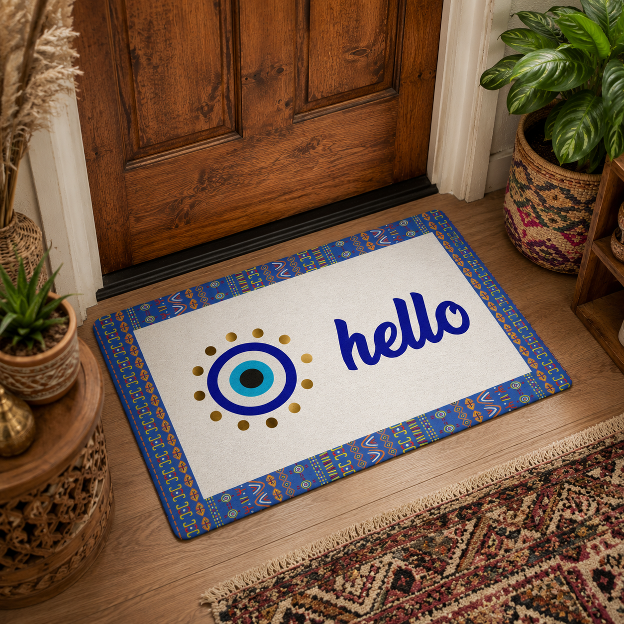 Blue Evil Eye Hello Doormat