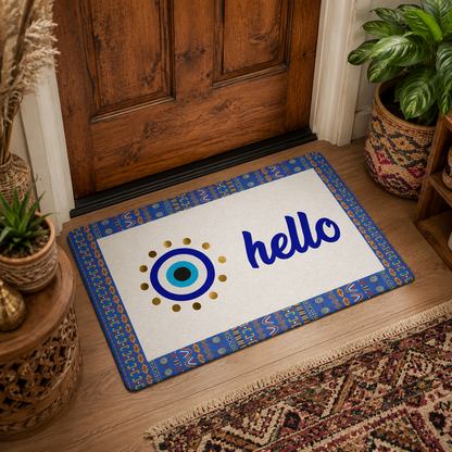 Blue Evil Eye Hello Doormat