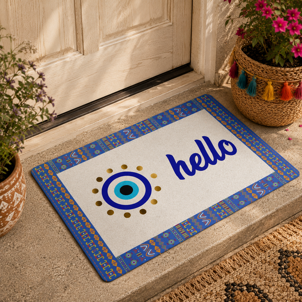 Blue Evil Eye Hello Doormat