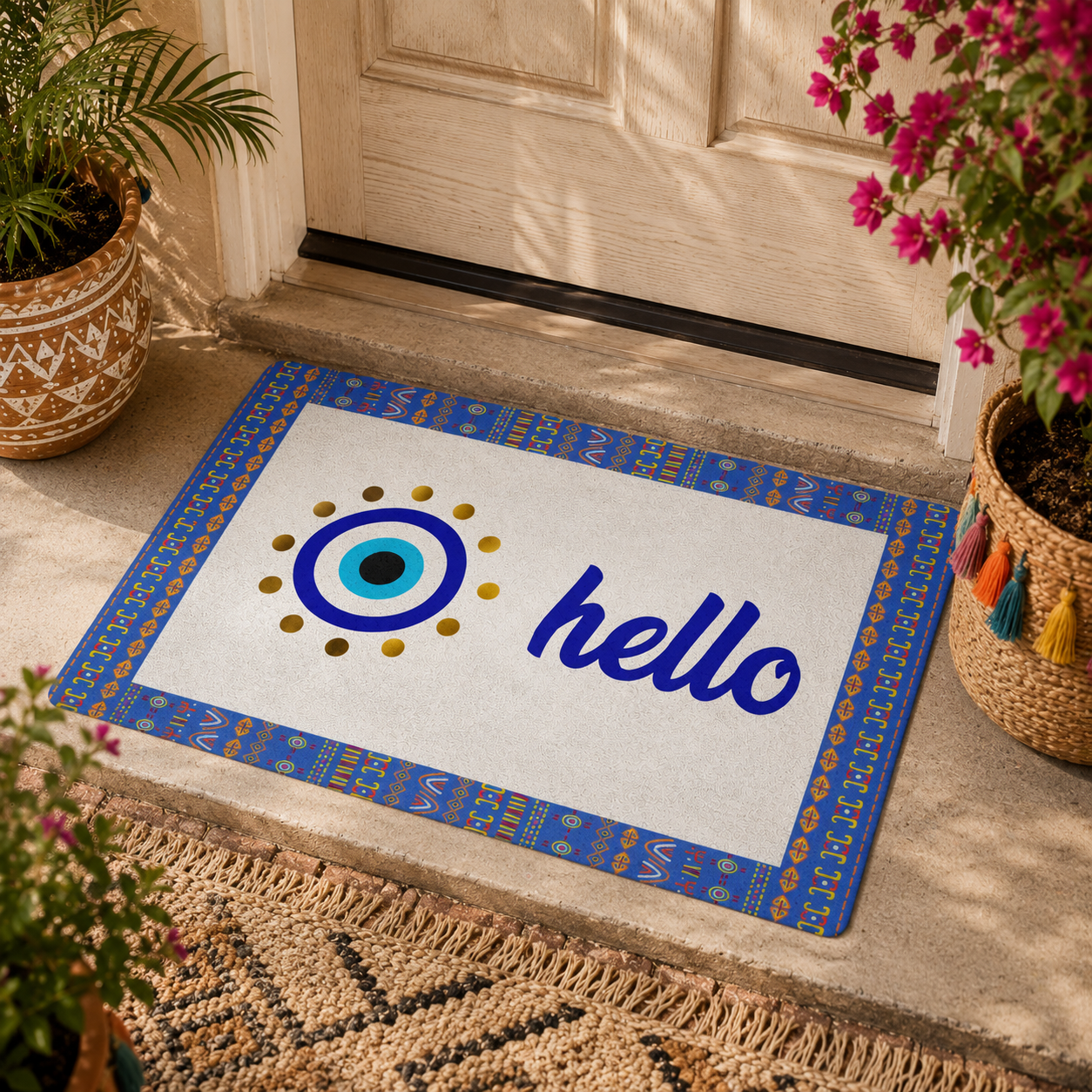 Blue Evil Eye Hello Doormat