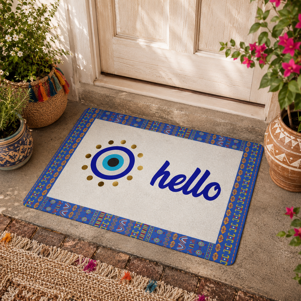Blue Evil Eye Hello Doormat