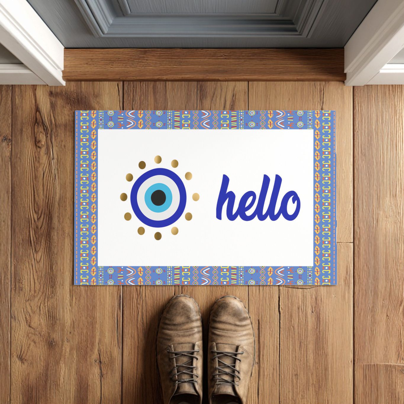 Blue Evil Eye Hello Doormat