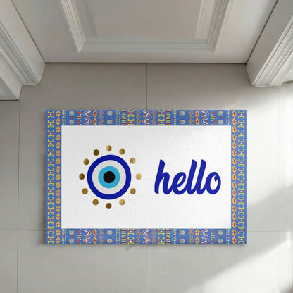 Blue Evil Eye Hello Doormat