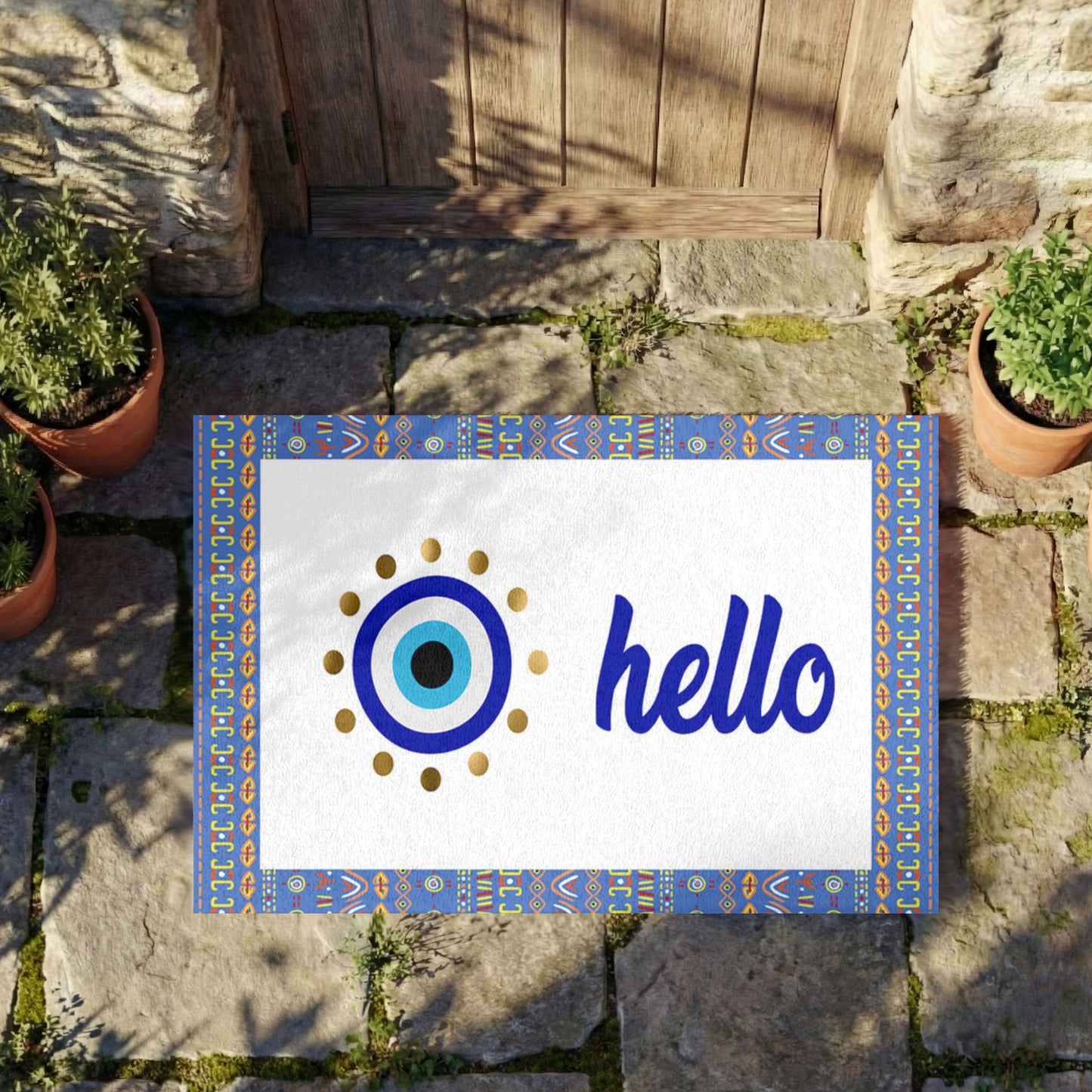 Blue Evil Eye Hello Doormat