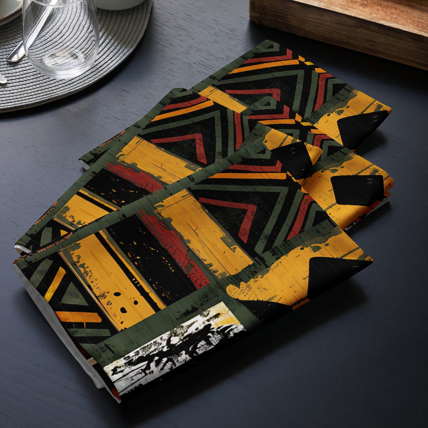 African Art Tribal Print Cloth Napkins Set of 4