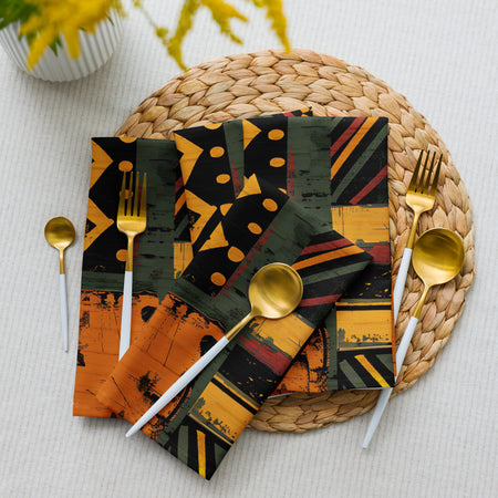 African Art Tribal Print Cloth Napkins Set of 4
