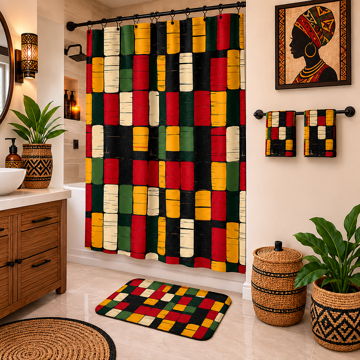 African Kente Pattern Shower Curtain
