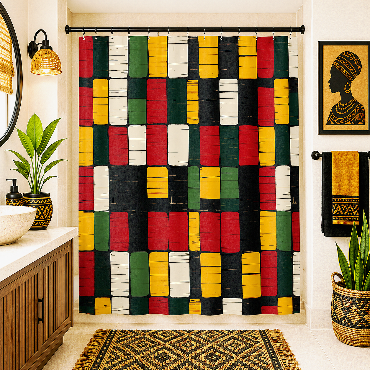 African Kente Pattern Shower Curtain