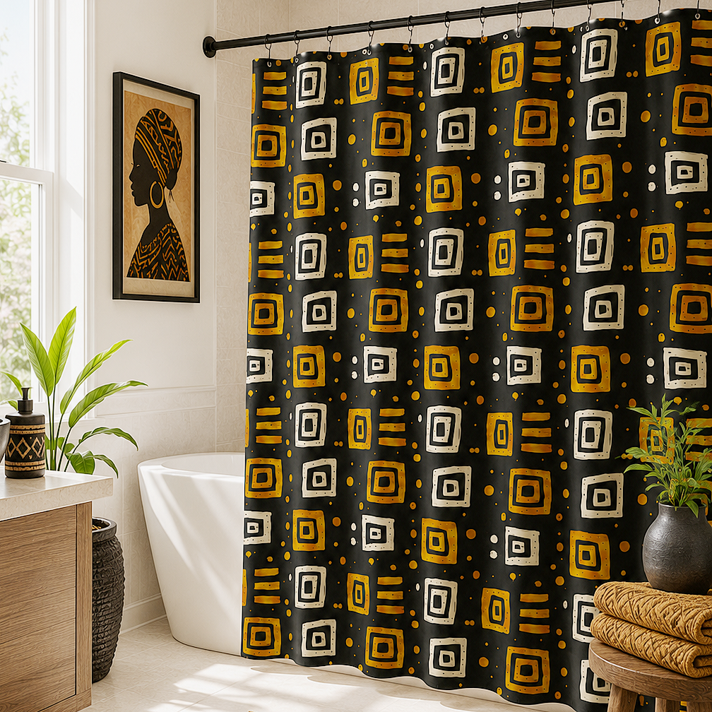 African Tribal Squares Pattern Shower Curtain