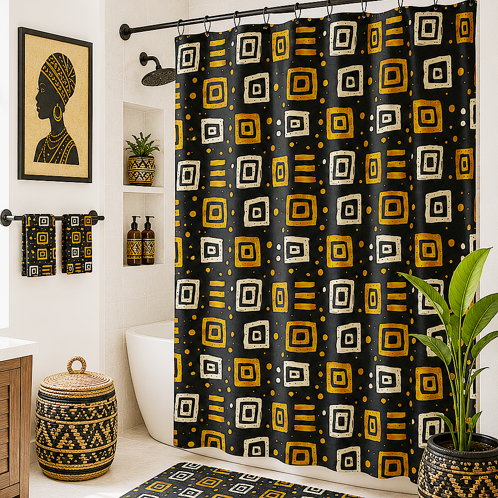 African Tribal Squares Pattern Shower Curtain