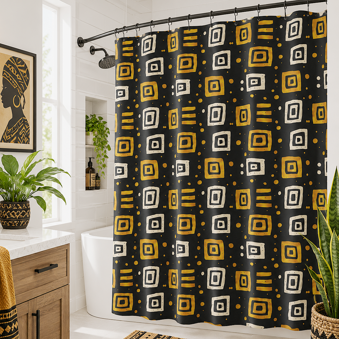 African Tribal Squares Pattern Shower Curtain