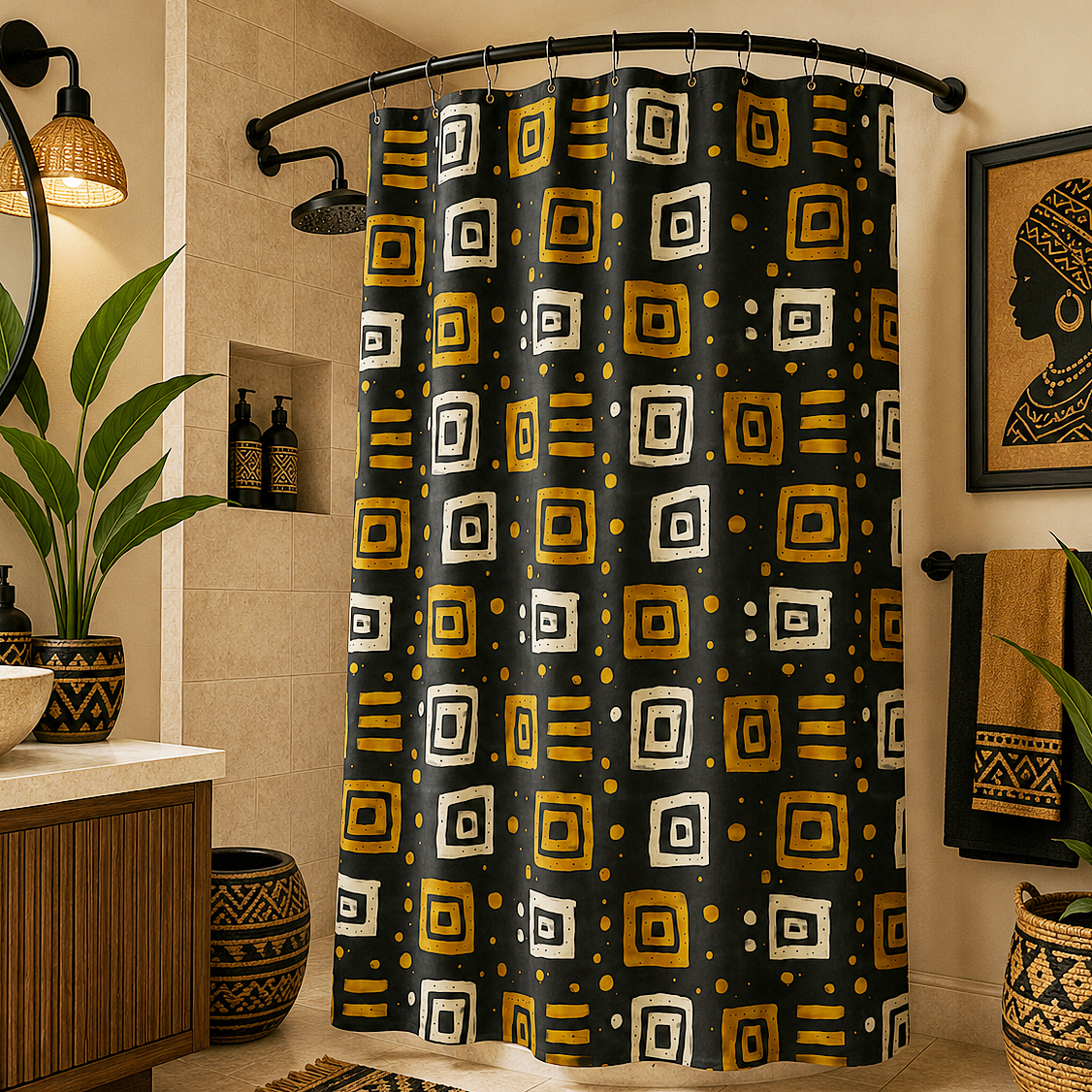 African Tribal Squares Pattern Shower Curtain