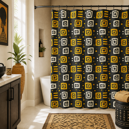 African Tribal Squares Pattern Shower Curtain