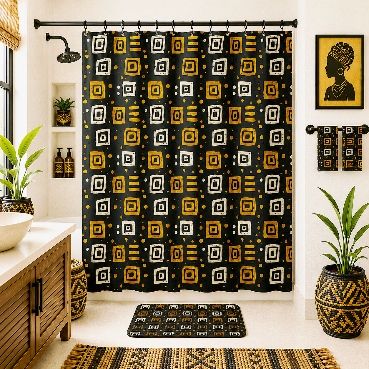 African Tribal Squares Pattern Shower Curtain