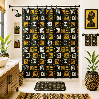 African Tribal Squares Pattern Shower Curtain