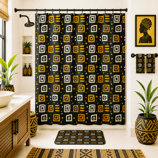 African Tribal Squares Pattern Shower Curtain