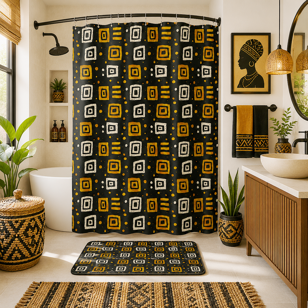 African Tribal Squares Pattern Shower Curtain
