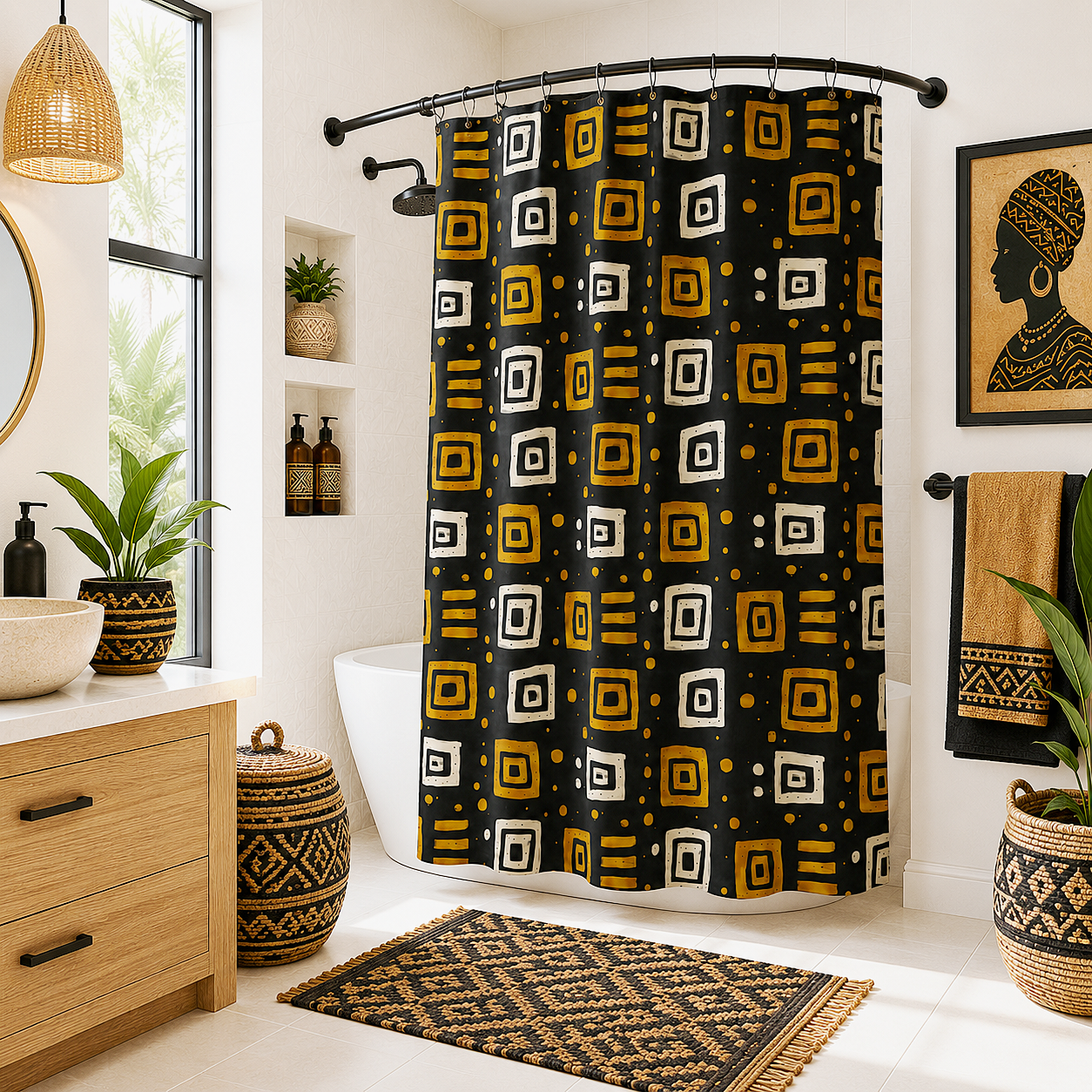 African Tribal Squares Pattern Shower Curtain