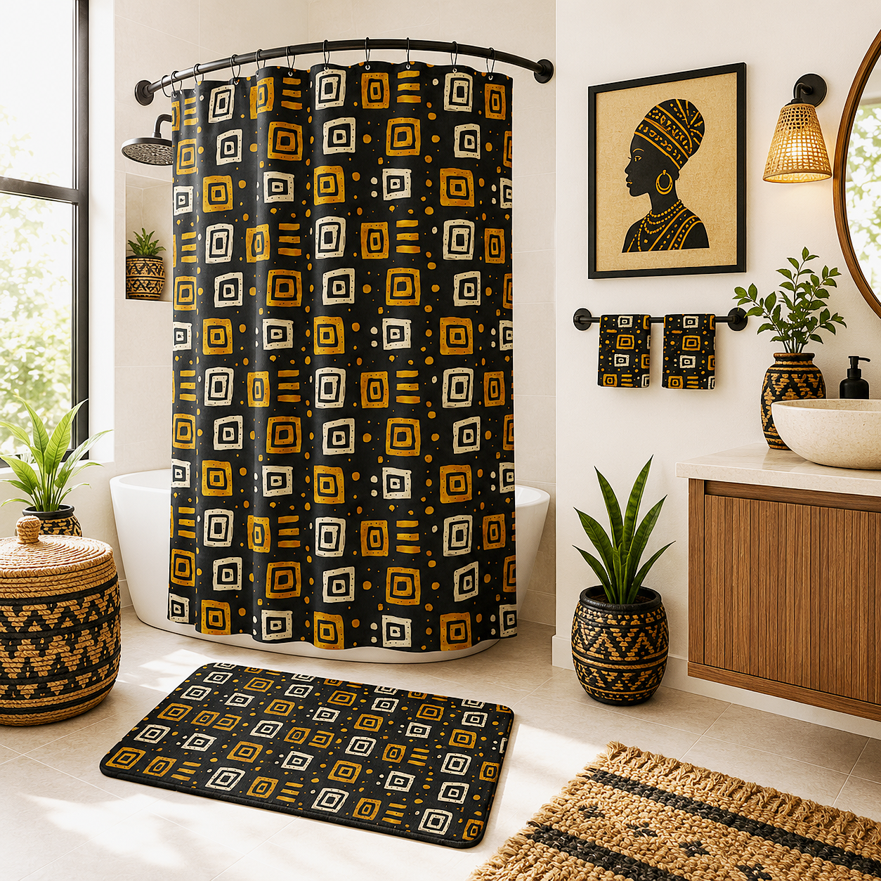 African Tribal Squares Pattern Shower Curtain
