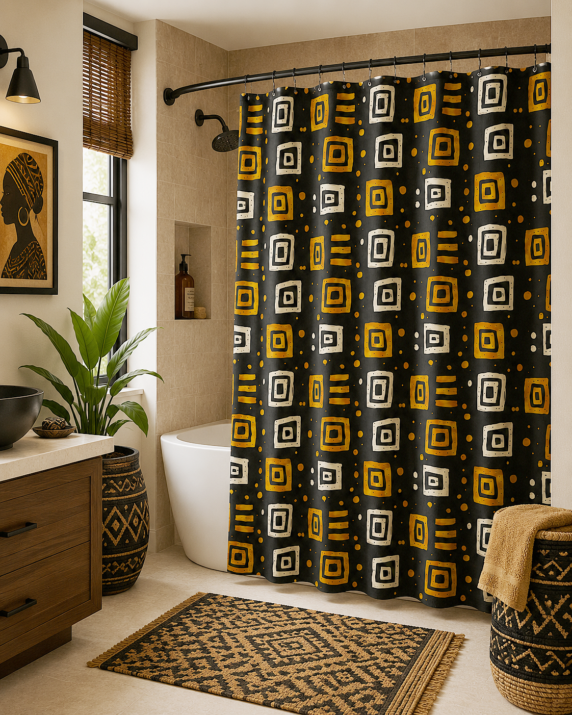 African Tribal Squares Pattern Shower Curtain