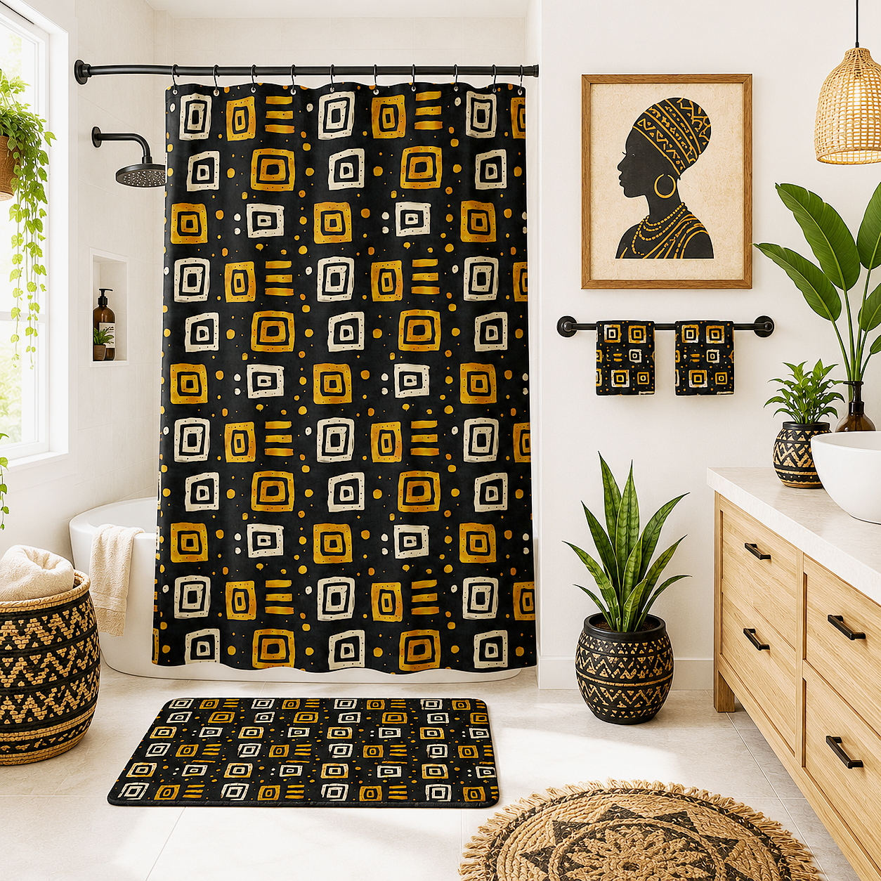 African Tribal Squares Pattern Shower Curtain