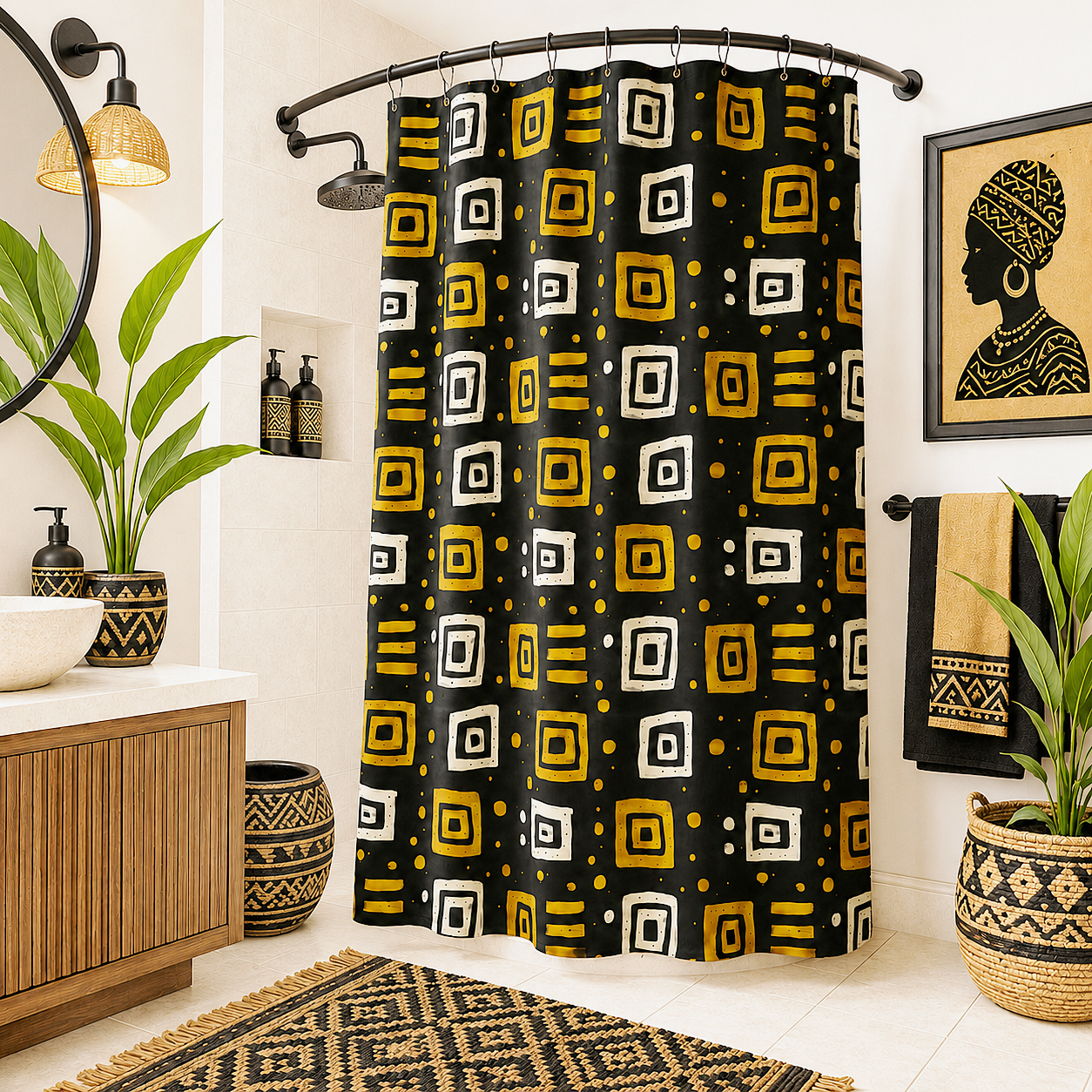African Tribal Squares Pattern Shower Curtain