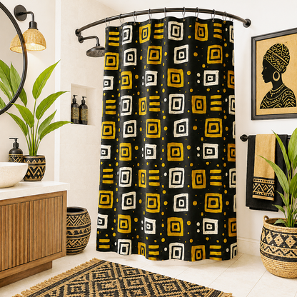 African Tribal Squares Pattern Shower Curtain