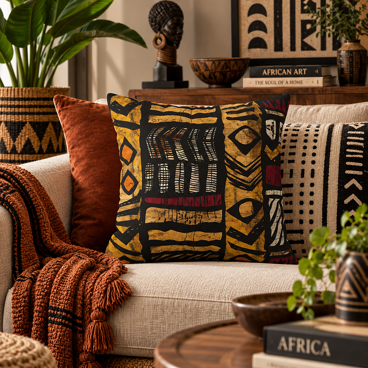 African Tribal Art Pillow Cover
