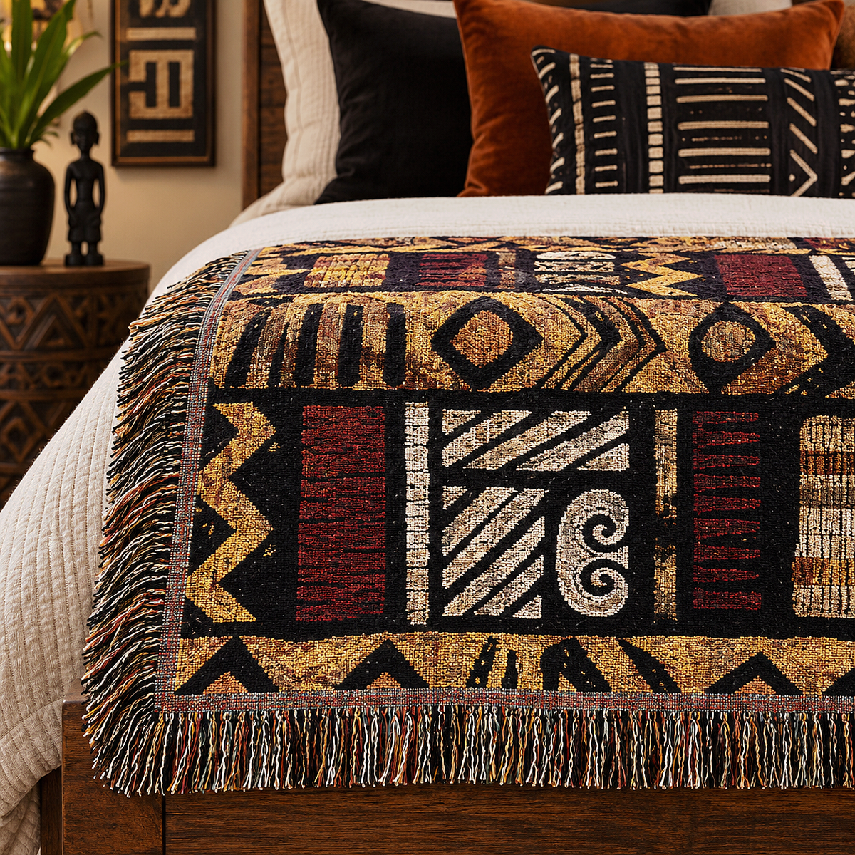 African Tribal Art Woven Blanket