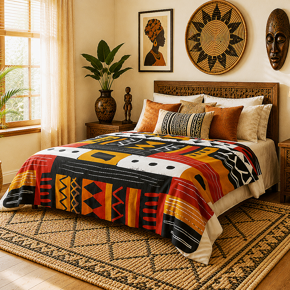 African Mudcloth Pattern Sherpa Blanket