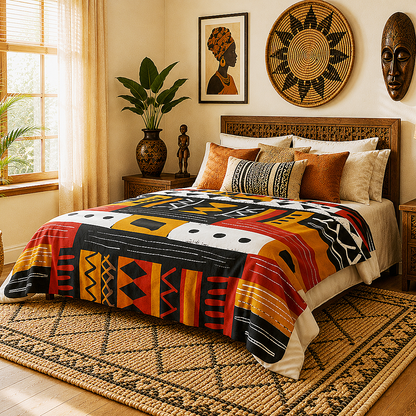 African Mudcloth Pattern Sherpa Blanket