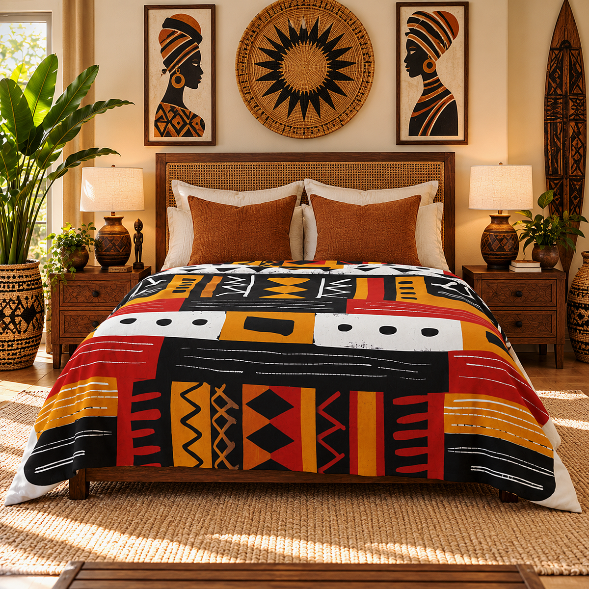African Mudcloth Pattern Sherpa Blanket