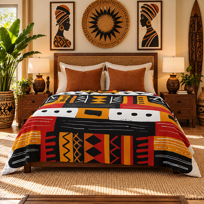 African Mudcloth Pattern Sherpa Blanket