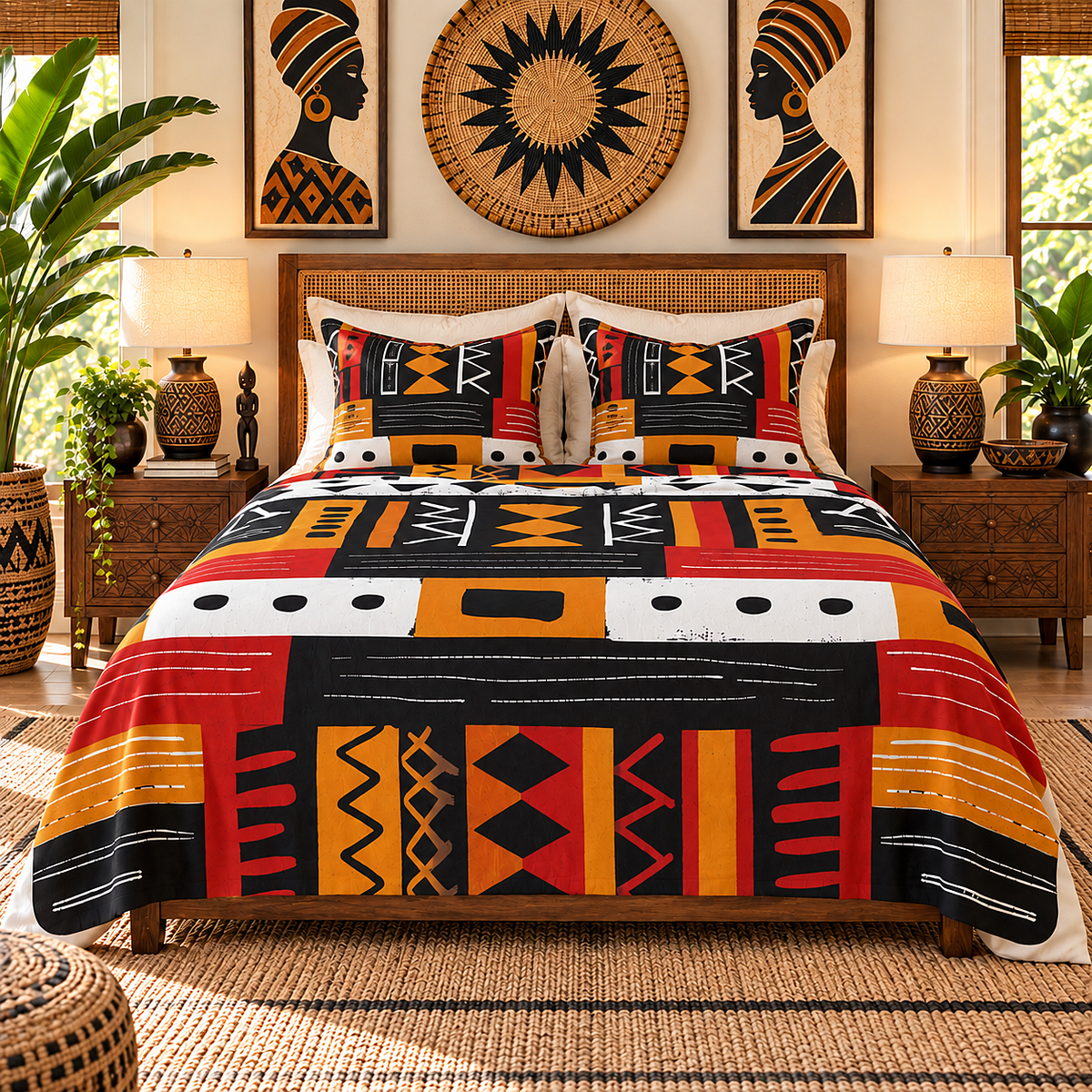African Mudcloth Pattern Sherpa Blanket
