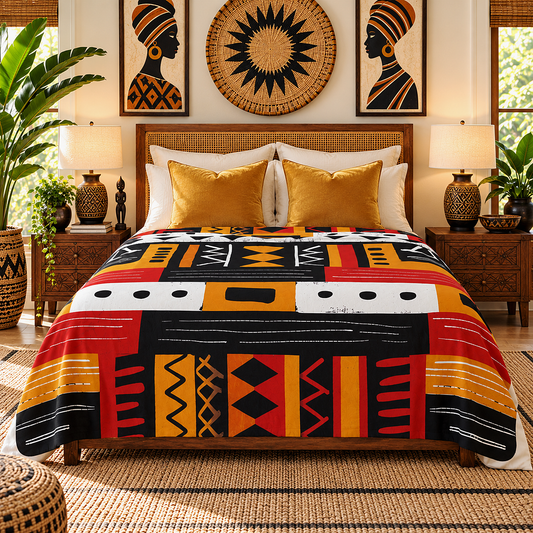 African Mudcloth Pattern Sherpa Blanket