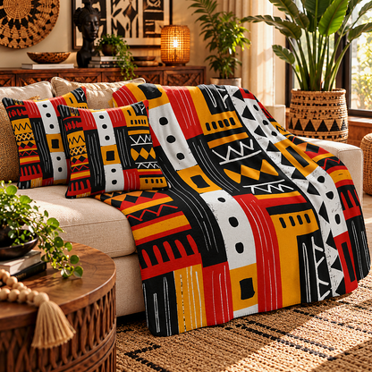 African Mudcloth Pattern Sherpa Blanket