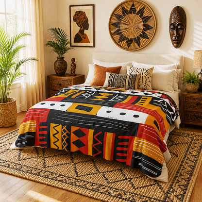 African Mudcloth Pattern Sherpa Blanket