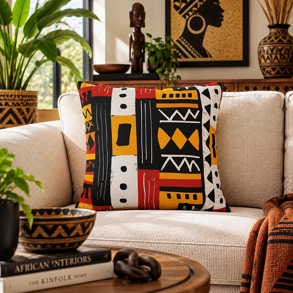 African Mudcloth Pattern Pillow Cover