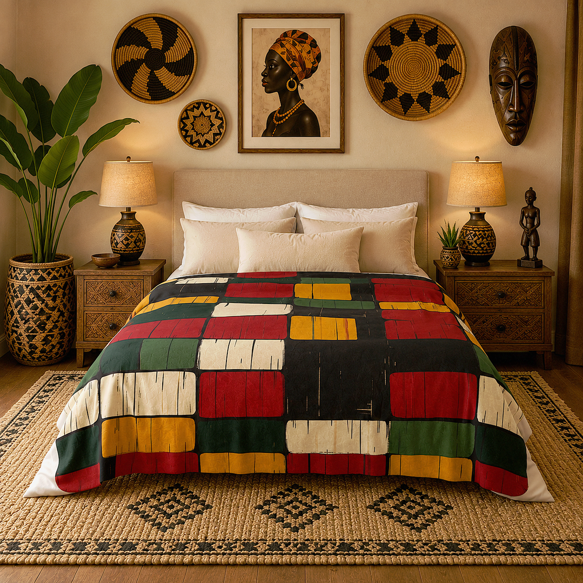Kente Print Sherpa Fleece Blanket