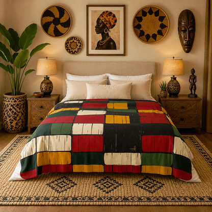 Kente Print Sherpa Fleece Blanket