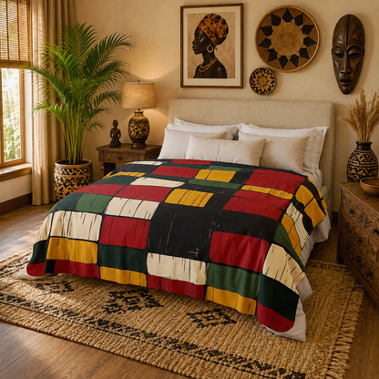 Kente Print Sherpa Fleece Blanket