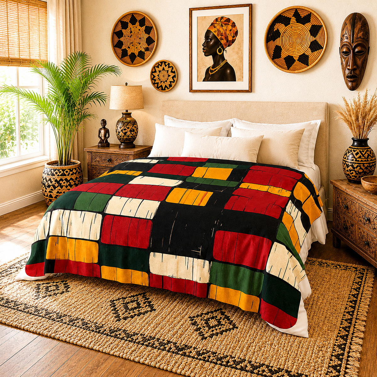 Kente Print Sherpa Fleece Blanket