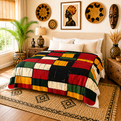 Kente Print Sherpa Fleece Blanket