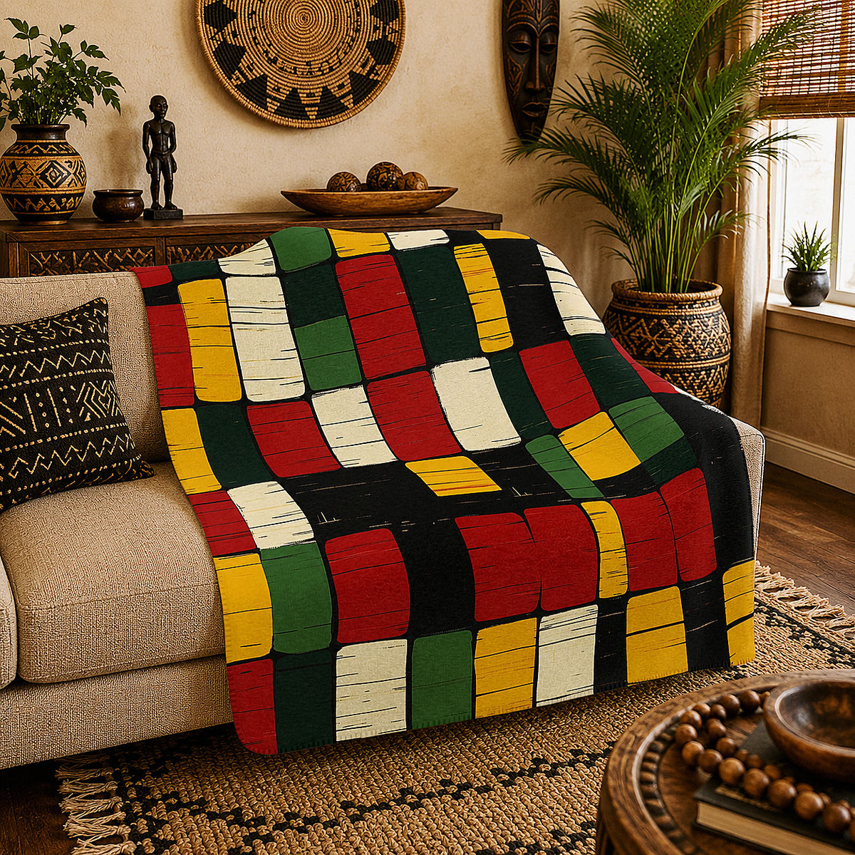 Kente Print Sherpa Fleece Blanket