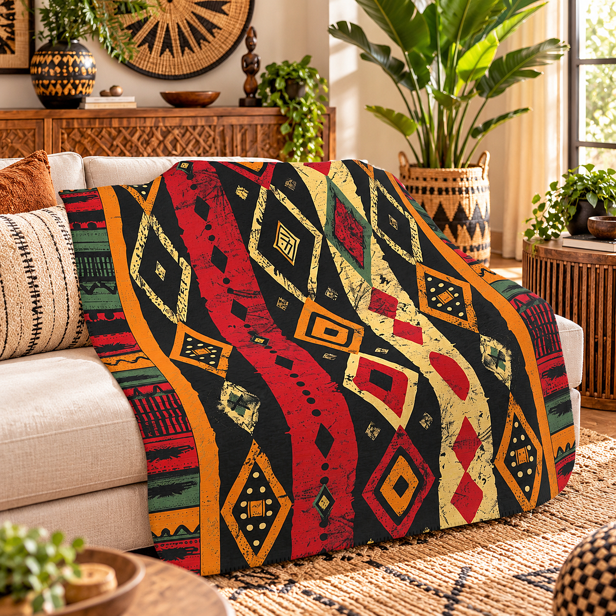 Tribal Geometric Sherpa Fleece Blanket