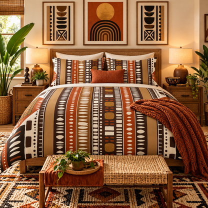 Bogolan Mud Cloth Pattern Cotton Duvet Cover