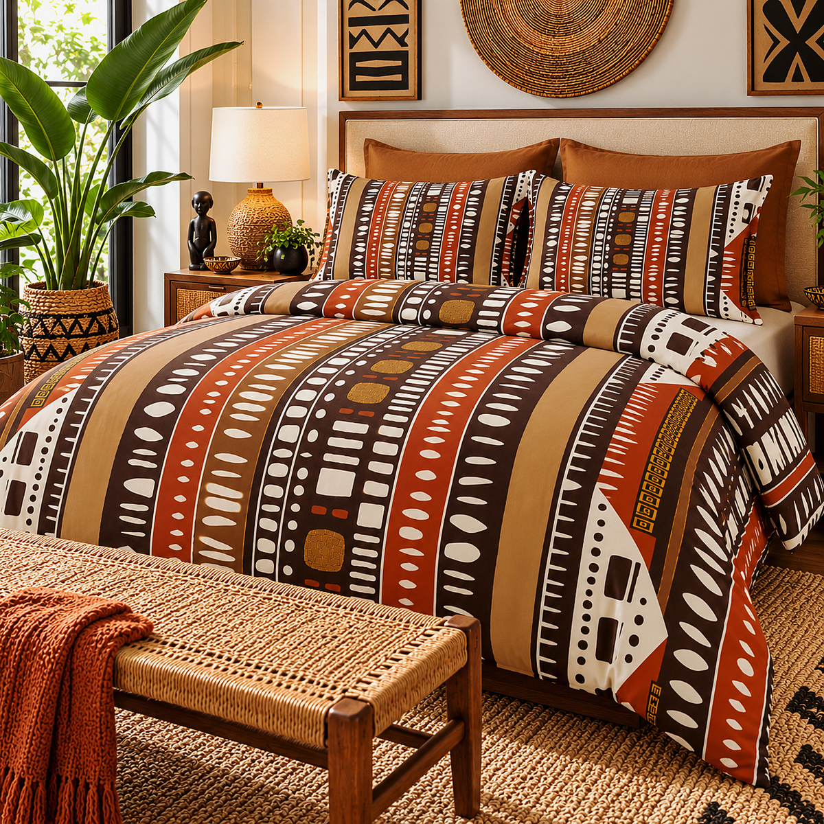 Bogolan Mud Cloth Pattern Cotton Duvet Cover