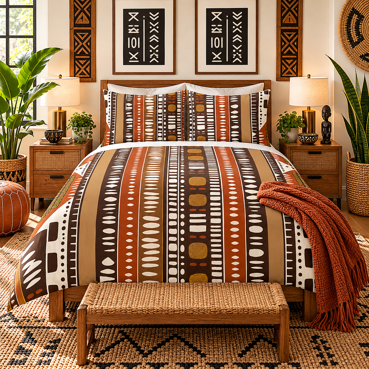 Bogolan Mud Cloth Pattern Cotton Duvet Cover