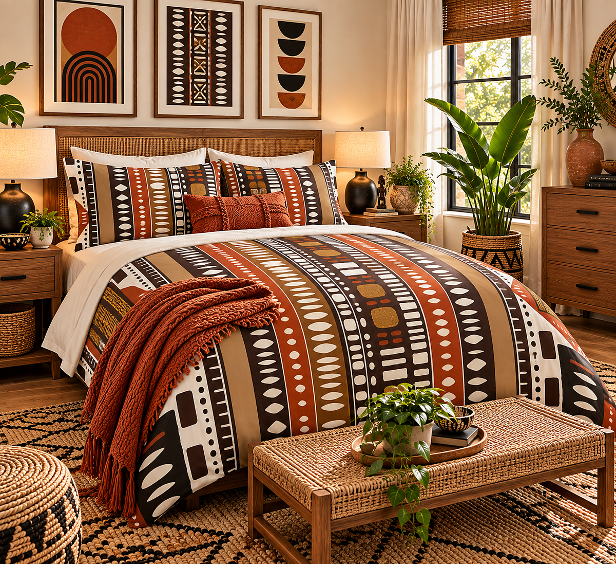 Bogolan Mud Cloth Pattern Cotton Duvet Cover