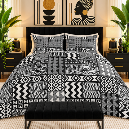 Black White African Mudcloth Cotton Duvet Cover Set